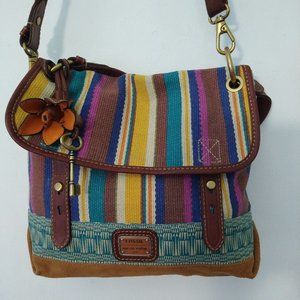 Fossil Long Live Vintage Colorful Striped Coated Canvas Messenger Crossb…